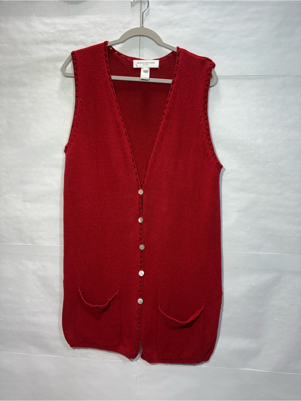 Vintage Jones New York Medium Red Button Down Sweater Vest Eclectic Grandpa GUC